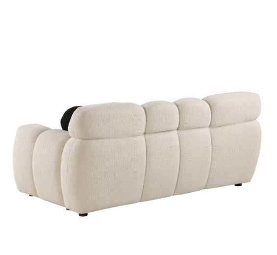 Shopi Vella stylish apartment sofa in cream fabric with plush padded cushions and modern design