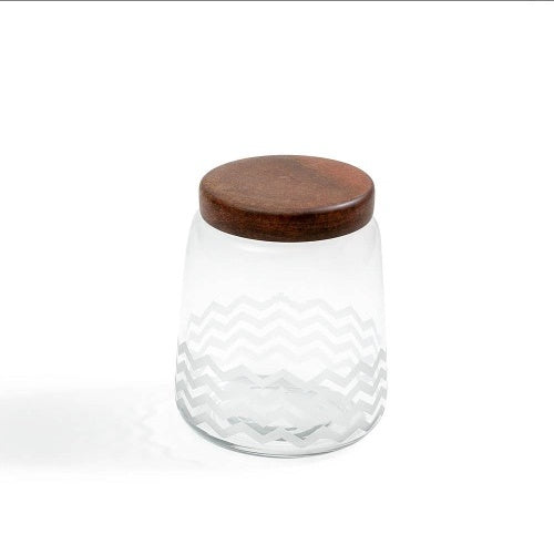 Shopi Vella stylish glass jar food storage with wooden lid and zigzag pattern design