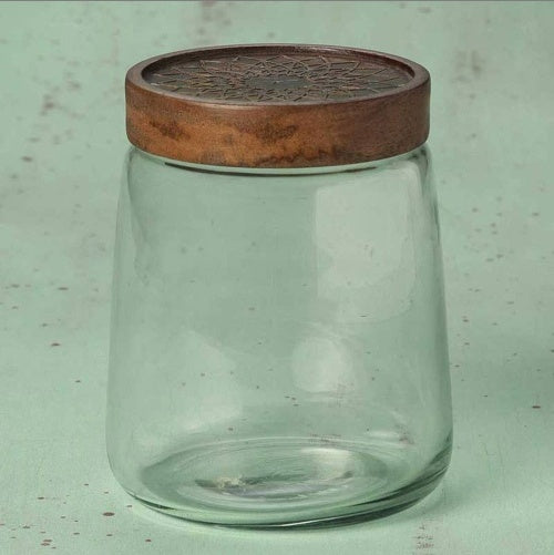 Shopi Vella stylish glass jar food storage with wooden lid for kitchen and pantry organization