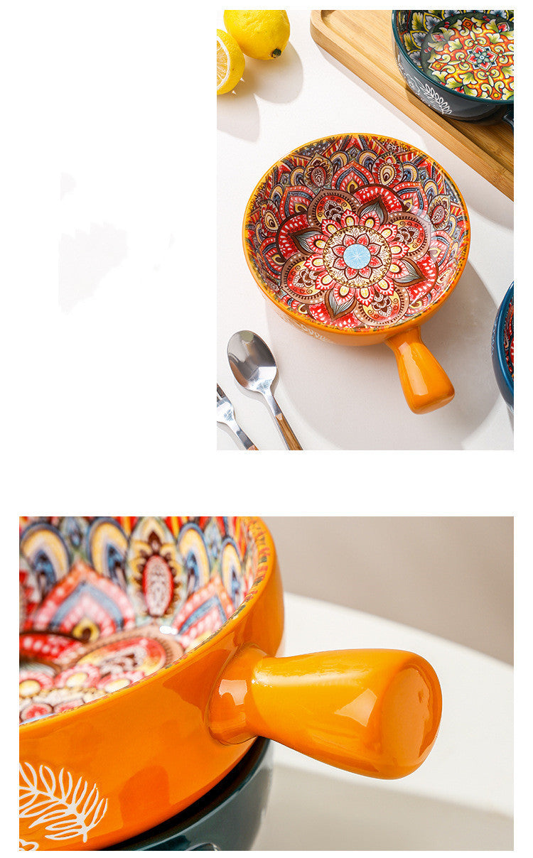 Shopi Vella stylish household salad and dessert dish with colorful floral pattern and orange handle
