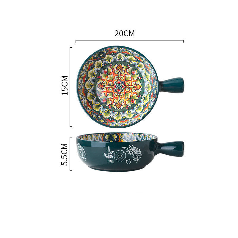 Shopi Vella stylish household salad and dessert dish with colorful floral pattern and handle 20cm by 15cm