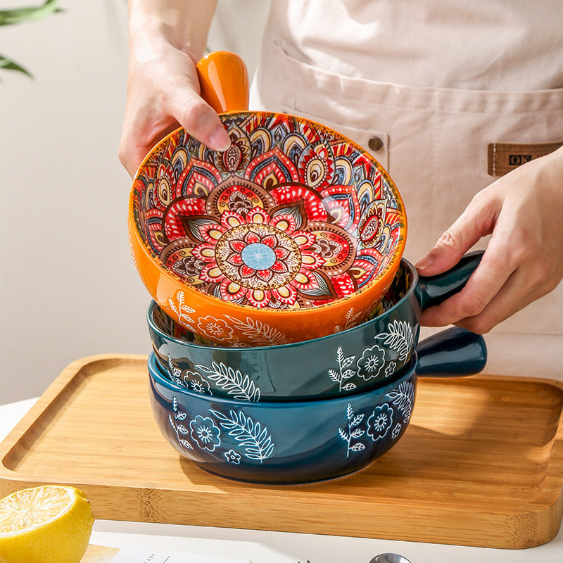 Shopi Vella stylish household salad and dessert dish set with colorful floral design and handles