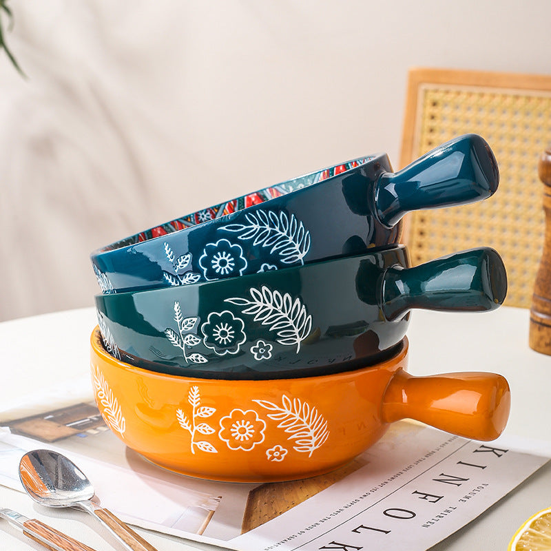 Shopi Vella kitchen storage set of three stylish household salad and dessert dish bowls with floral patterns