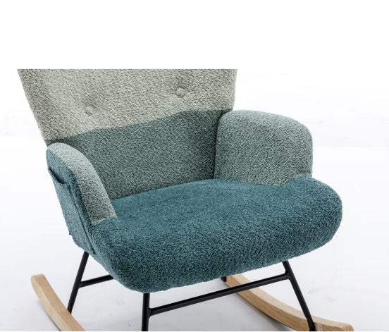 Stylish lounge chair for home office featuring a cozy textured fabric and modern rocking design