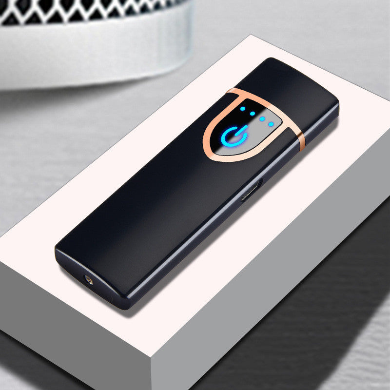 Shopi Vella stylish pocket cigarette lighter in sleek black with blue LED power button