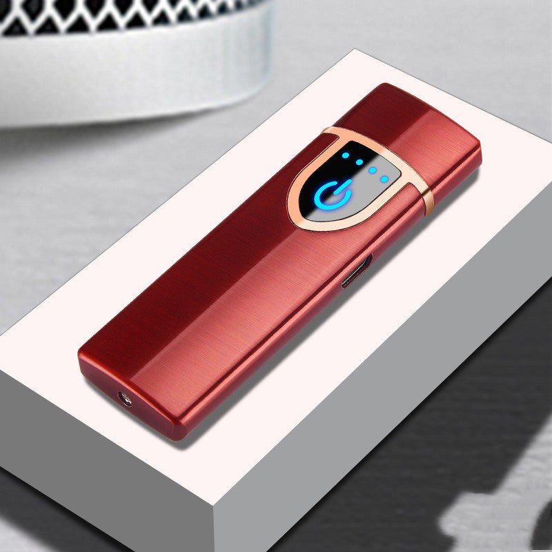 Shopi Vella stylish pocket cigarette lighter in metallic red with digital power display on white block