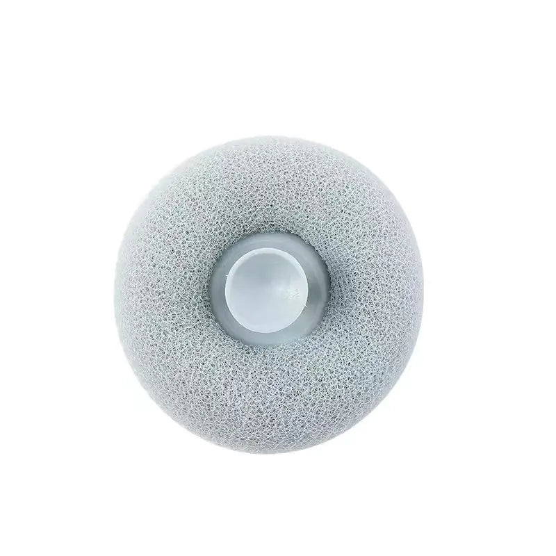 Gray suction bath exfoliating brush set with round porous sponge and central suction cup for easy grip