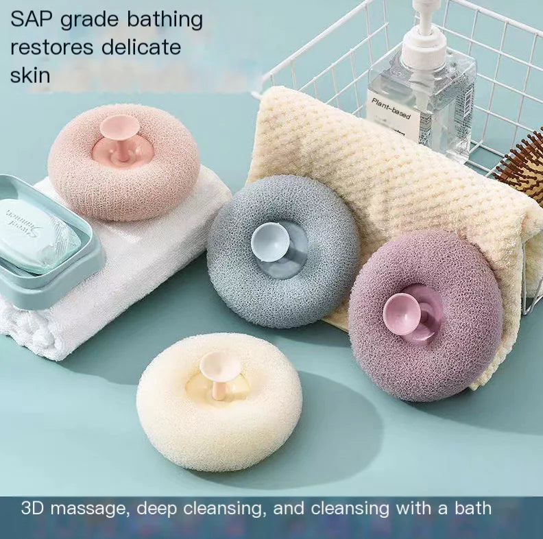 Suction bath exfoliating brush set with soft textured round brushes in pastel colors for deep cleansing and skin care