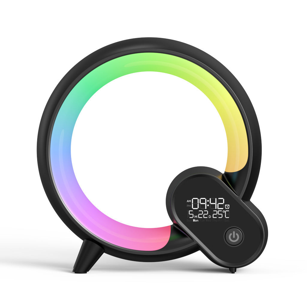 Shopi Vella sunrise alarm clock with Bluetooth speaker featuring circular LED light and digital display