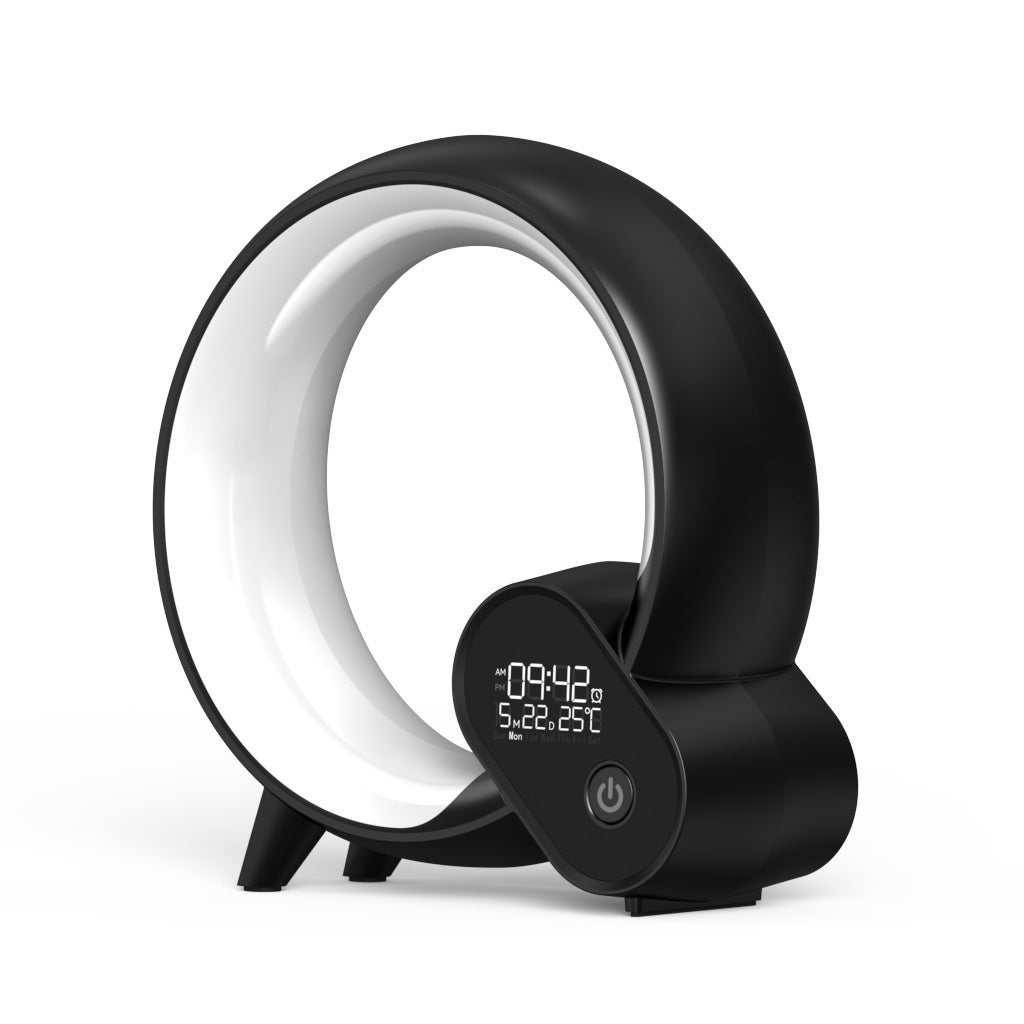 Shopi Vella sunrise alarm clock with Bluetooth speaker in black with digital display and modern circular design