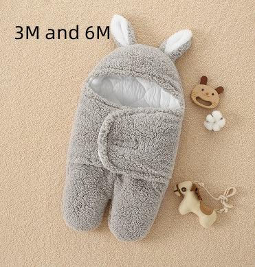 Shopi Vella thick winter baby quilt in gray with bunny ears and soft plush fabric for 3 to 6 months