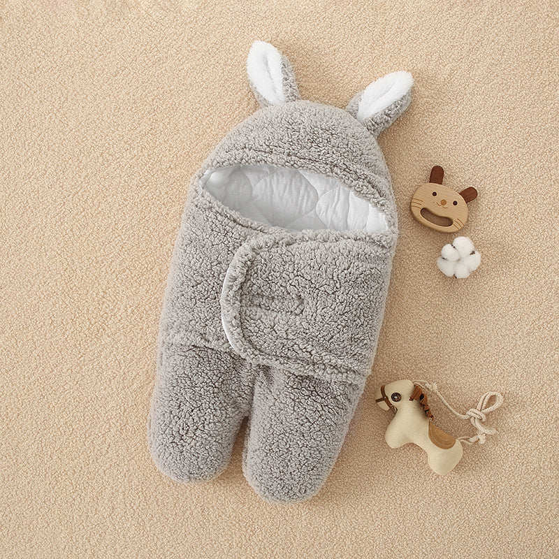Shopi Vella thick winter baby quilt in gray with bunny ears and soft plush texture for cozy warmth