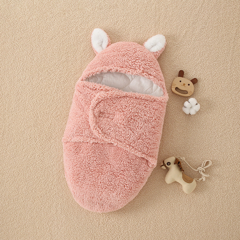 Shopi Vella thick winter baby quilt in pink with hood and ear details for cozy home storage