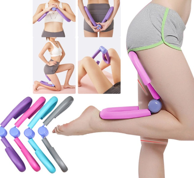 Thigh master exercise equipment in multiple colors demonstrated for leg and thigh workouts