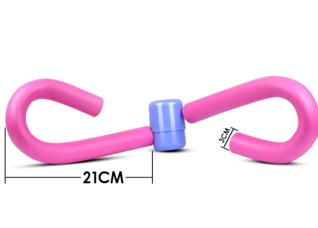 Pink and blue thigh master exercise equipment with 21 cm length and 3 cm width for workout