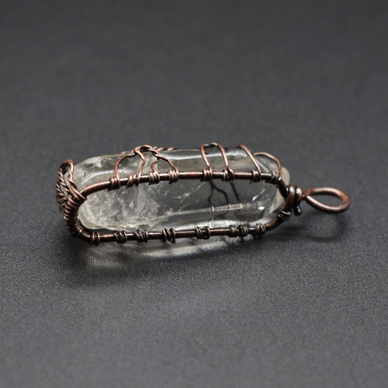 Shopi Vella tree of life crystal pendant necklace with clear crystal wrapped in copper wire