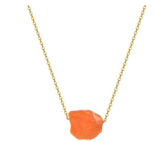 Tree of life crystal pendant necklace with a raw orange stone on a gold chain