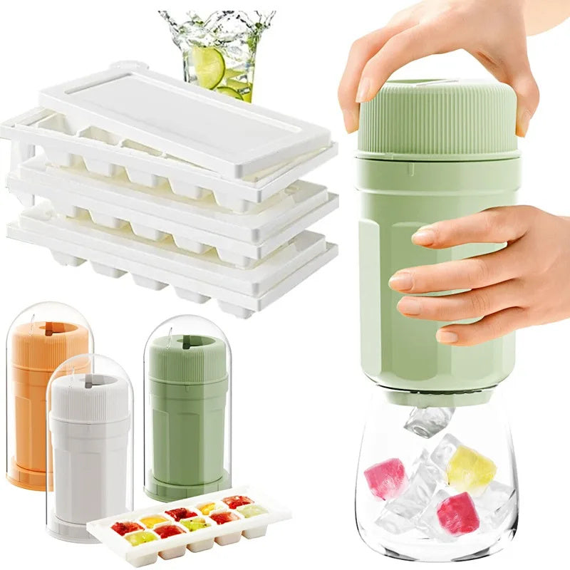 Shopi Vella twisting ice cup mold for freezer set with colorful ice molds and ice cube trays for kitchen storage