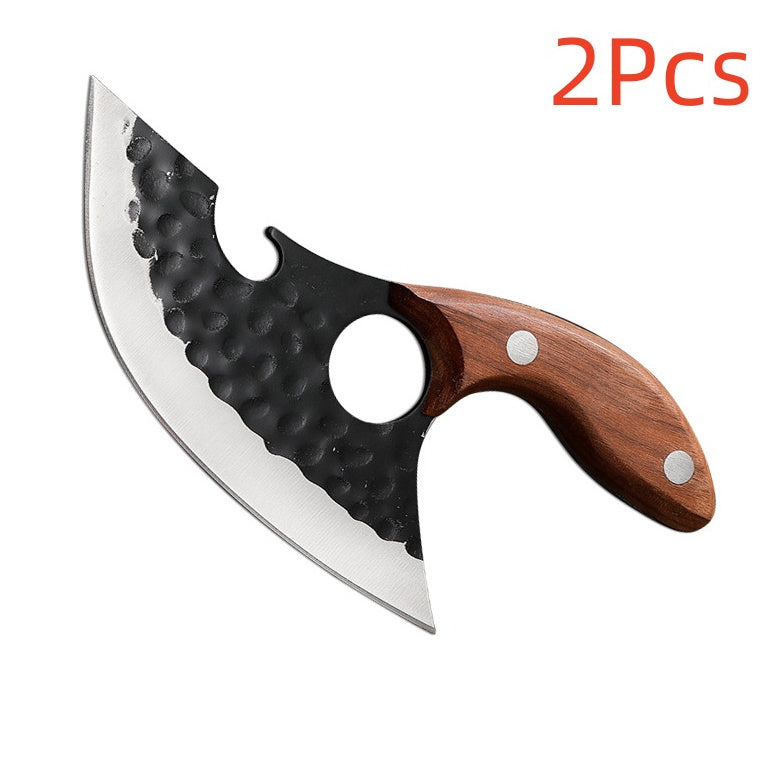 Shopi Vella stainless steel chef knife with hammered blade and wooden handle kitchen storage
