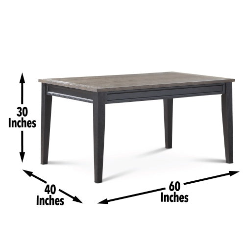 Shopi Vella two tone cottage dining table set with gray tabletop and black legs measuring 60 by 40 inches