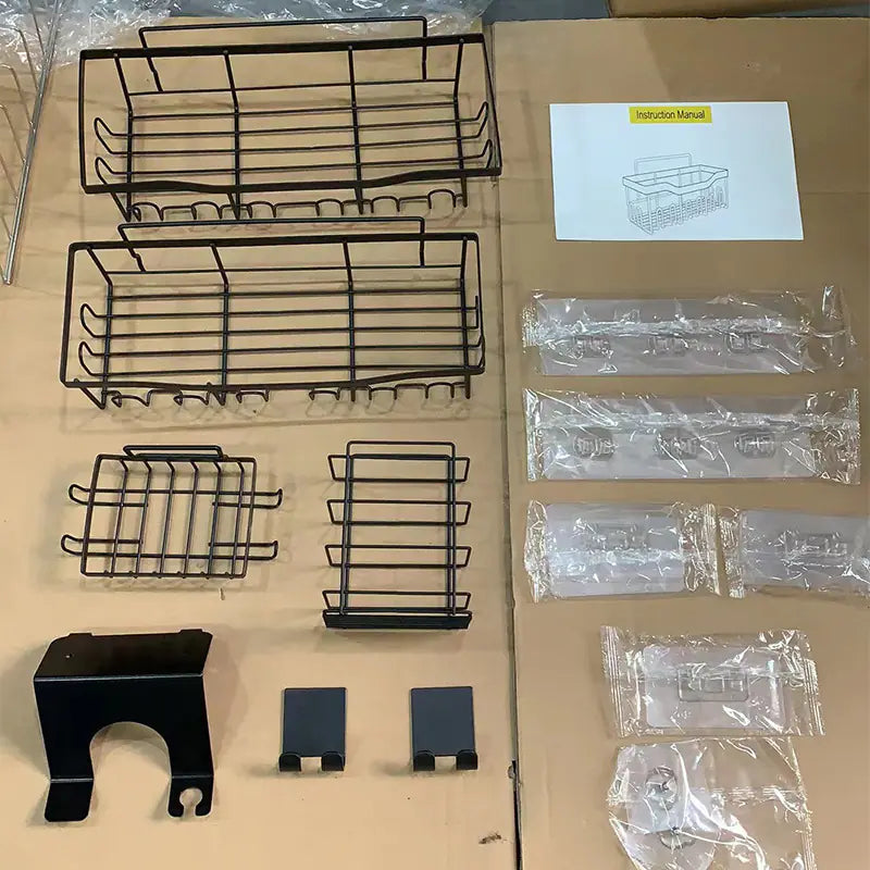 Shopi Vella Wall-Mounted Shower Storage Rack Set - Durable Black Metal
