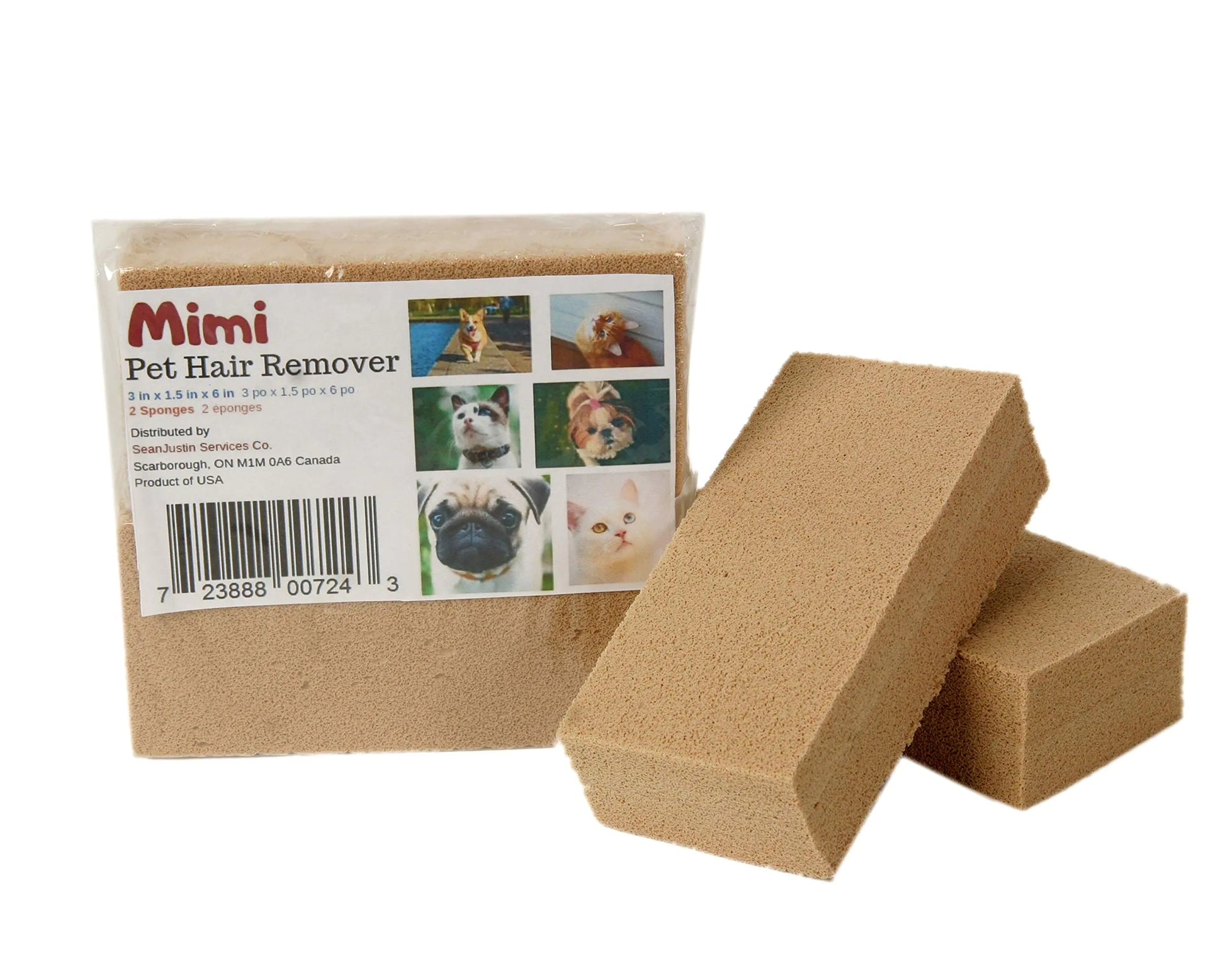 Mimi Pet Hair Remover - Remove Dog Cat and Other Pet Hair from Furniture Carpet Bedding and Clothing - 2 Sponge