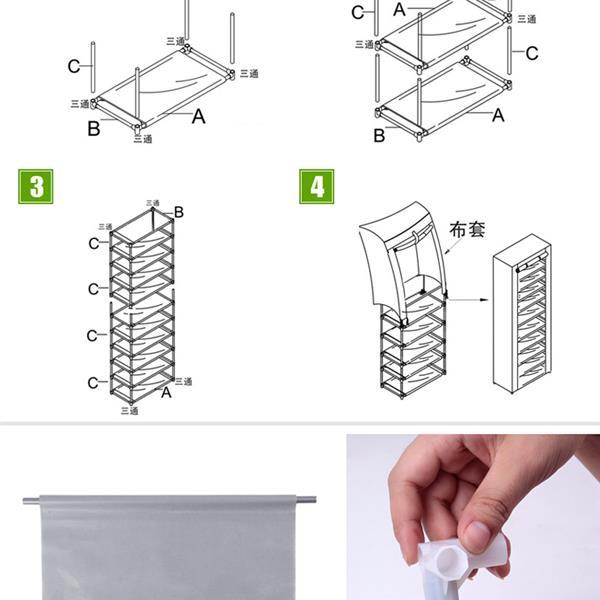Assembly instructions for Shopi Vella 10 layer shoe cabinet with metal frame and fabric cover
