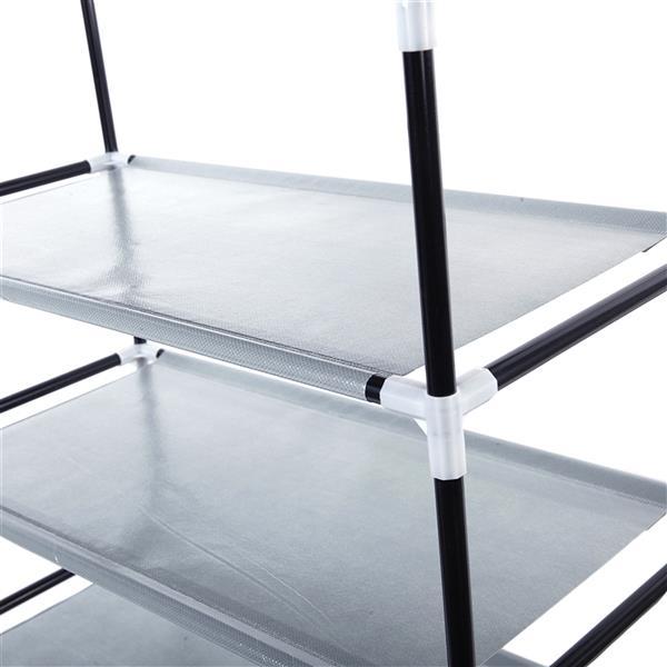 Shopi Vella 10 layer shoe cabinet with black metal frame and grey fabric shelves for clothing storage