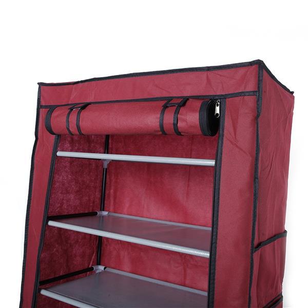 Shopi Vella 10 layer shoe cabinet with maroon fabric cover and metal shelves for footwear storage