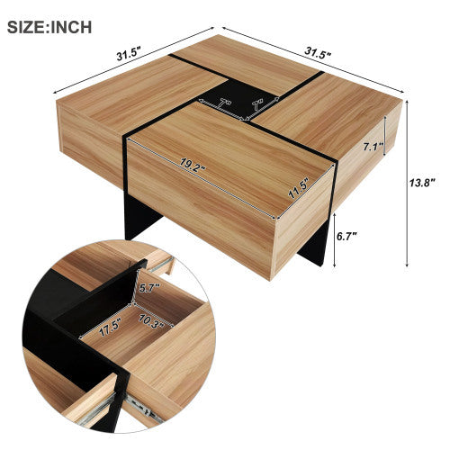 Shopi Vella unique design coffee table in light wood with black accents and storage compartments