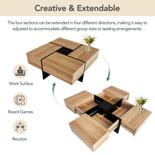 Shopi Vella unique design coffee table with extendable sections for work surface and gatherings