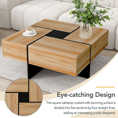 Shopi Vella unique design coffee table with square wooden top divided by black lines in modern living room