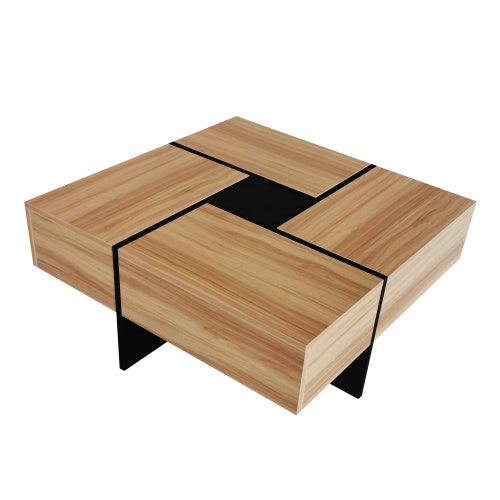 Shopi Vella unique design coffee table with wood panels and black metal accents in modern style