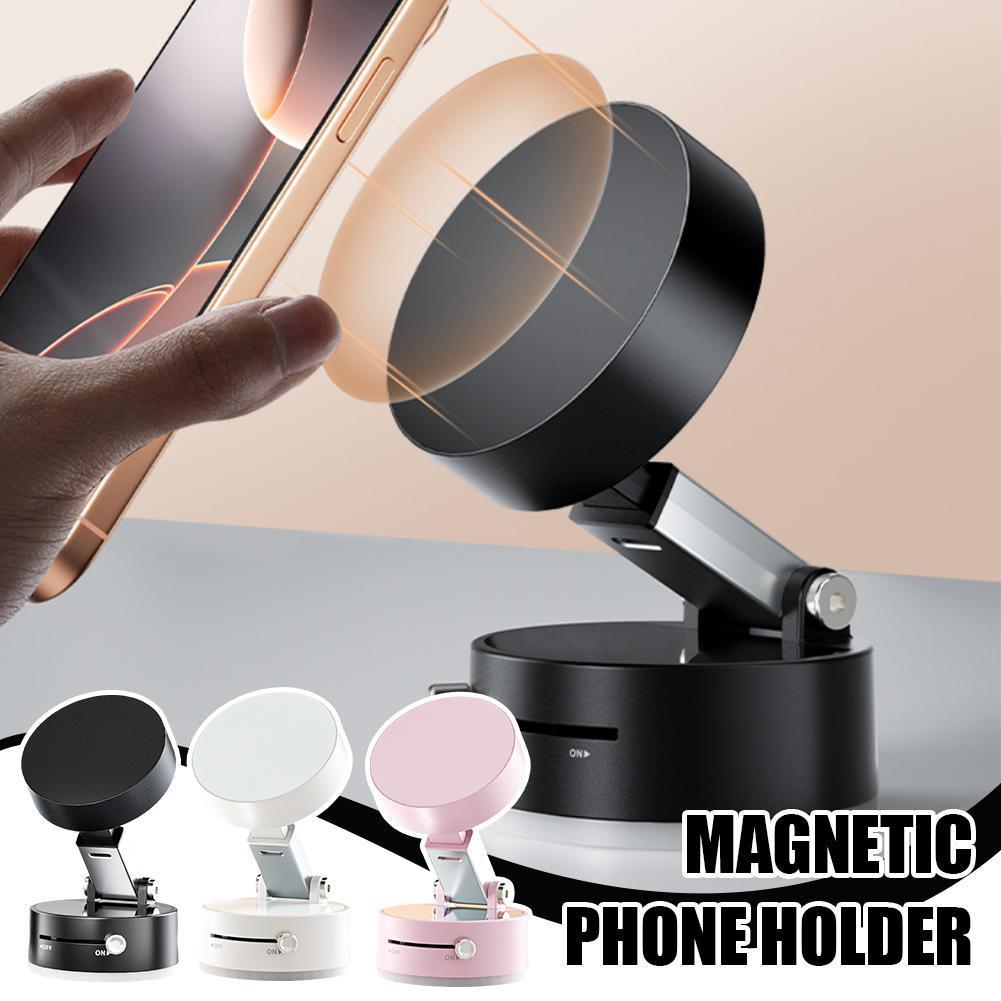 Shopi Vella foldable magnetic car phone holder in black white and pink colors holding a smartphone