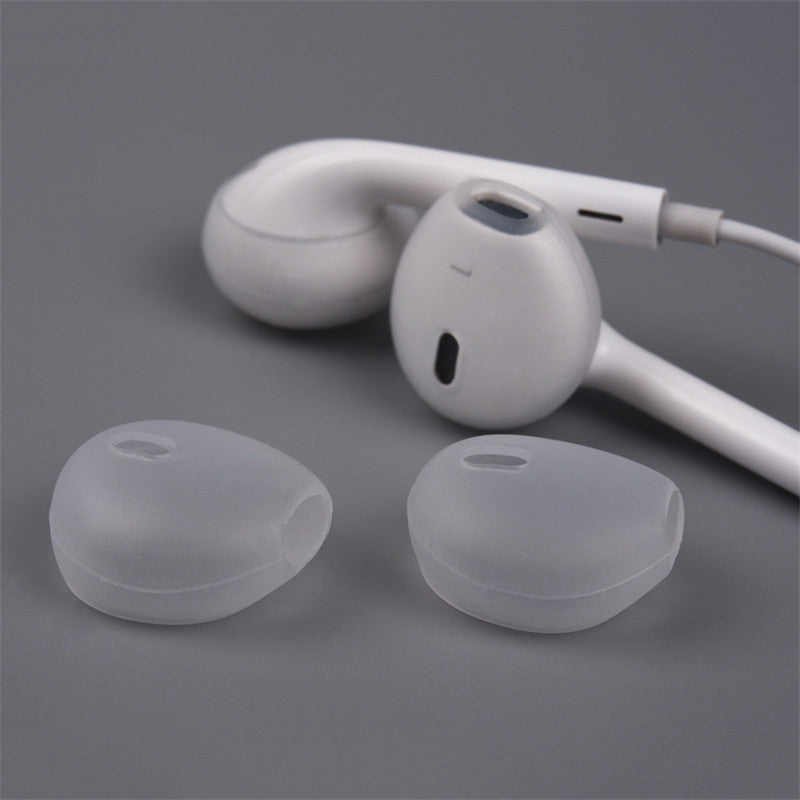 Shopi Vella headphone silicone case protectors in translucent gray with white earbuds on gray background