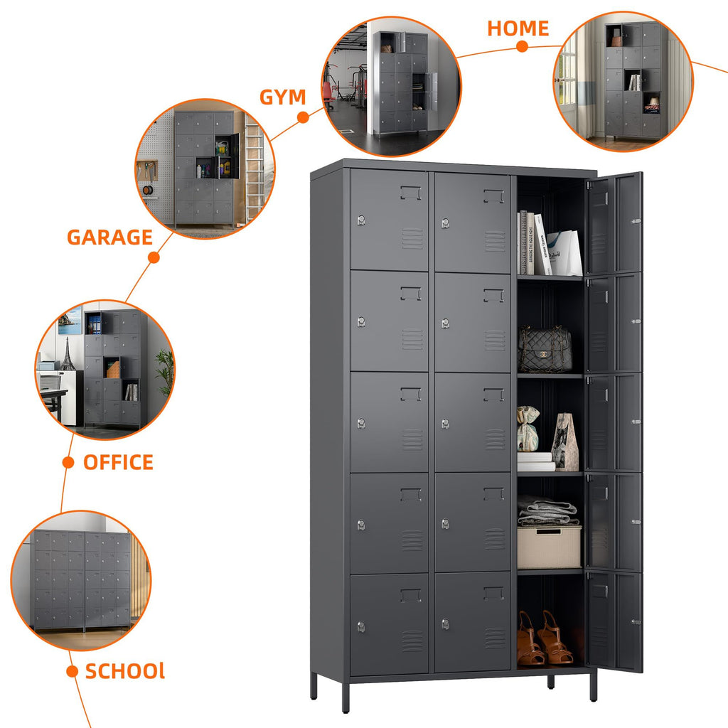 Shopi Vella gray metal employee lockers for office with multiple compartments and secure locks