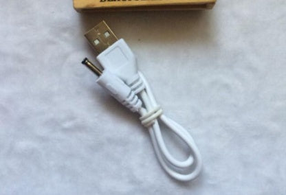 White USB cable for USB rechargeable lantern for home decor with standard USB and barrel plug connectors