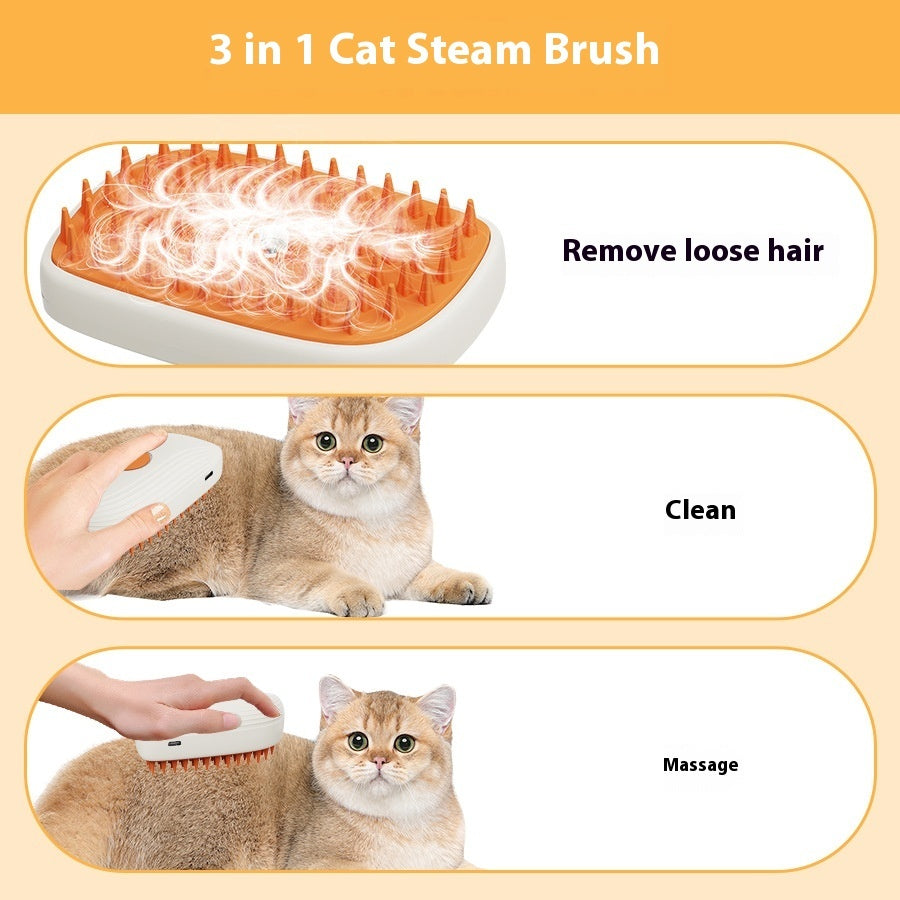Shopi Vella USB rechargeable pet brush 3 in 1 cat steam brush removes loose hair cleans and massages cats