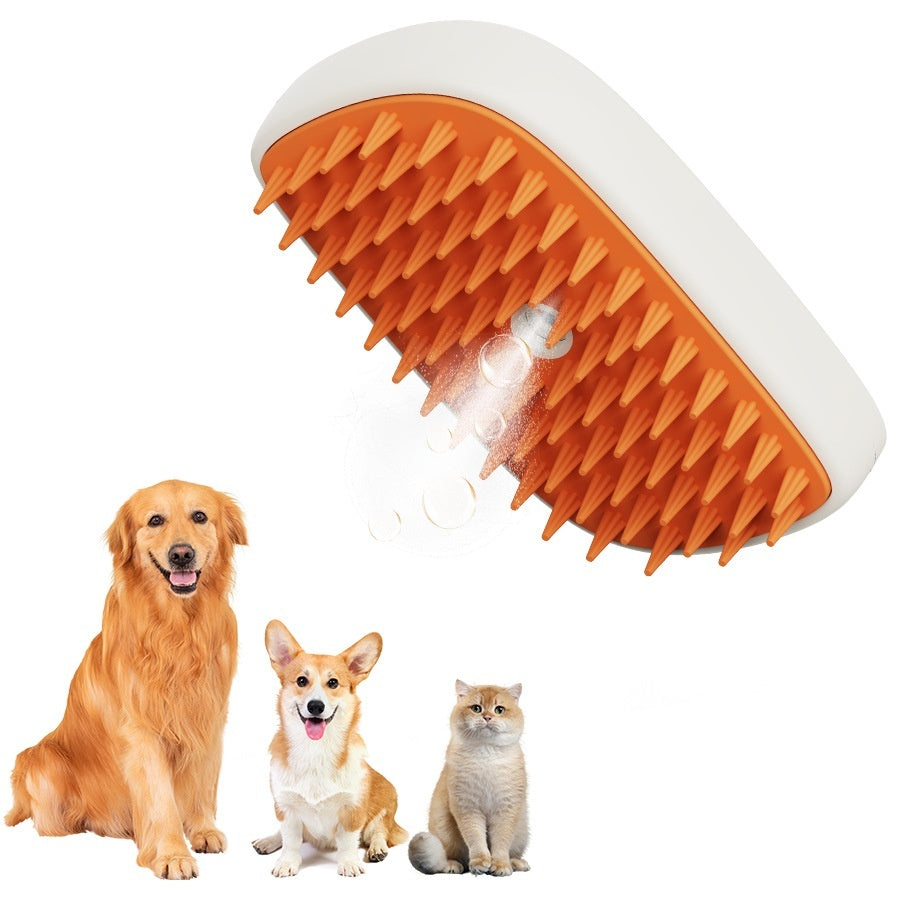 Shopi Vella USB rechargeable pet brush with orange silicone bristles grooming dogs and cats
