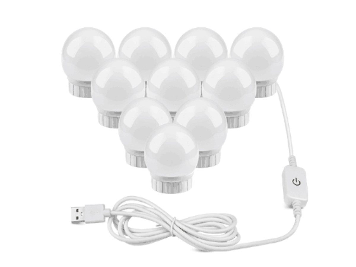 Shopi Vella USB touch LED mirror light set with round bulbs and USB power cable for home storage lighting