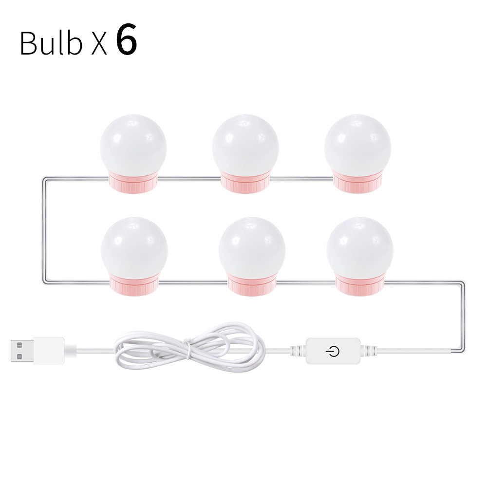 USB touch LED mirror light with six round bulbs and USB plug for home storage lighting