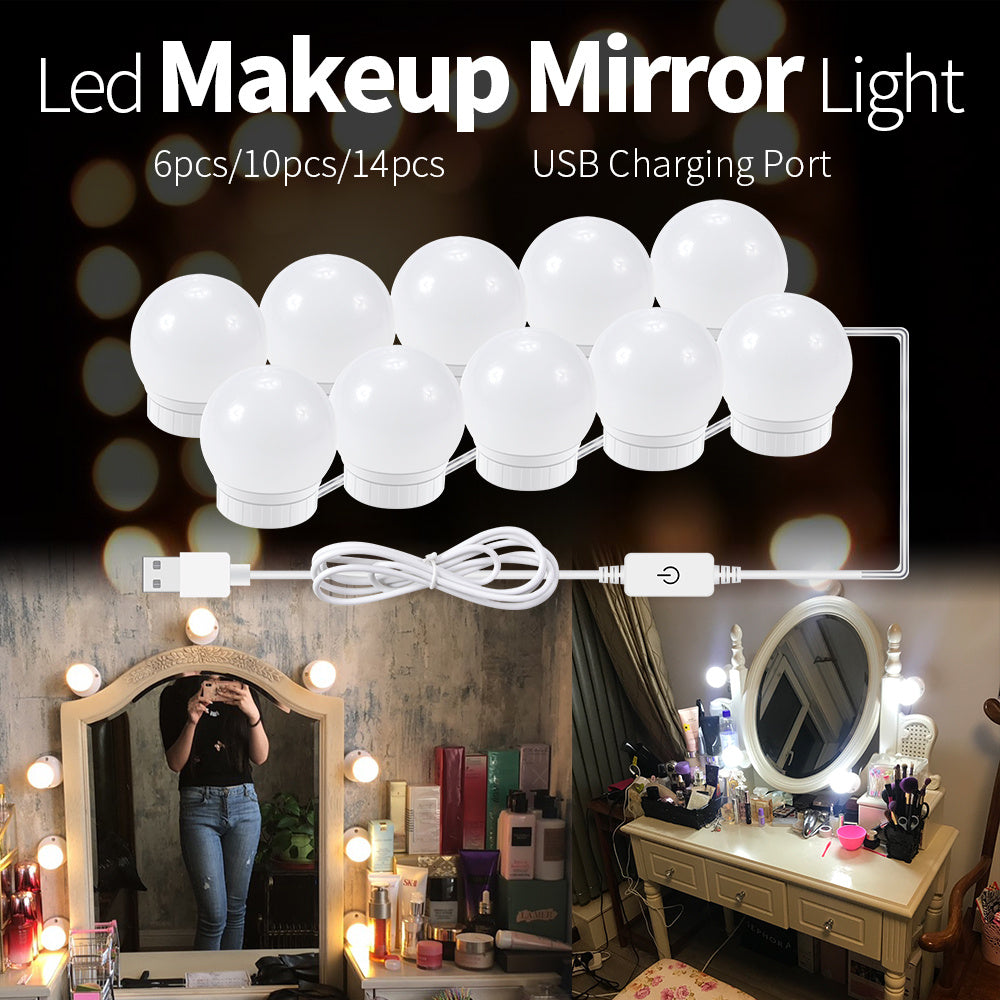 USB touch LED mirror light bulbs with USB charging port for home storage and makeup mirror lighting