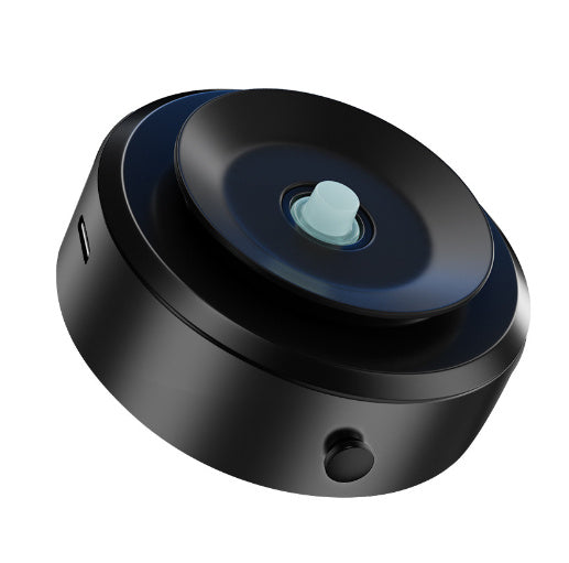 Black vacuum adsorption phone holder with circular suction base and power button