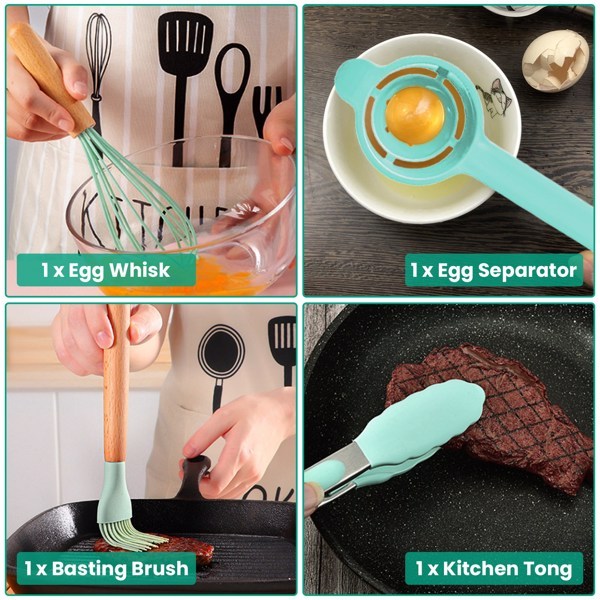 Shopi Vella 35 piece kitchen utensil set including egg whisk, egg separator, basting brush, and kitchen tong