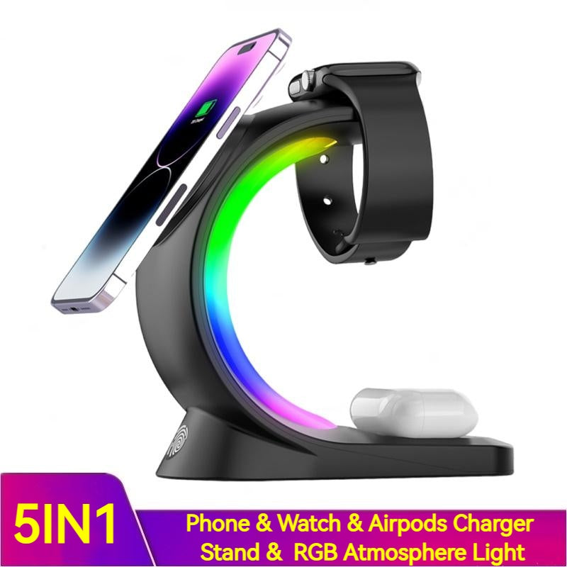 Shopi Vella 4 in 1 magnetic wireless charger stand with RGB light for phone watch and AirPods