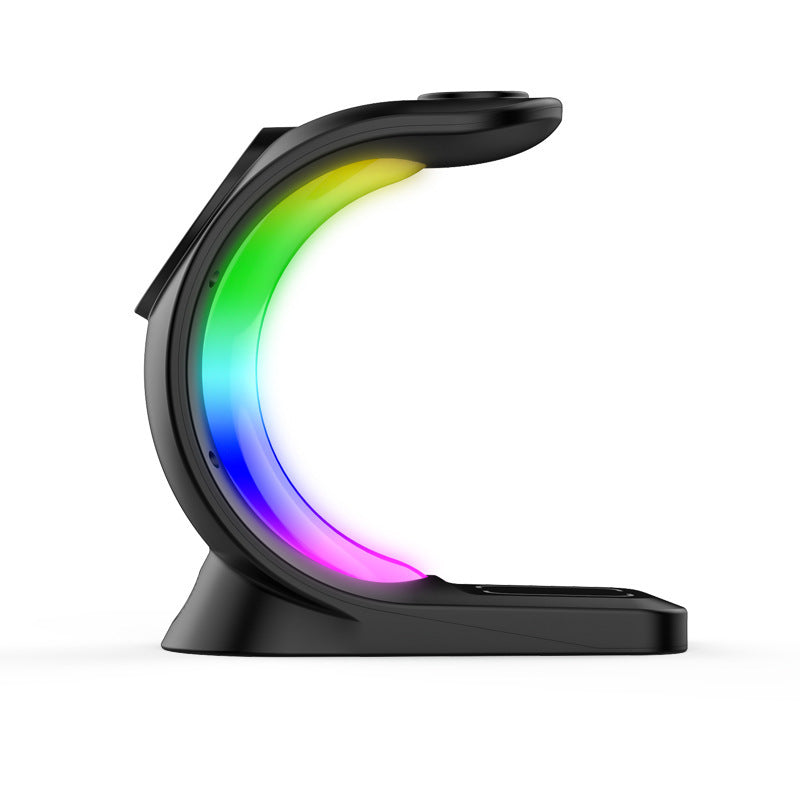 Shopi Vella 4 in 1 magnetic wireless charger with sleek black design and colorful LED light strip