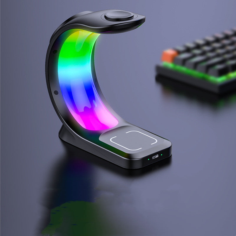Shopi Vella 4 in 1 magnetic wireless charger with colorful LED lights and sleek curved design