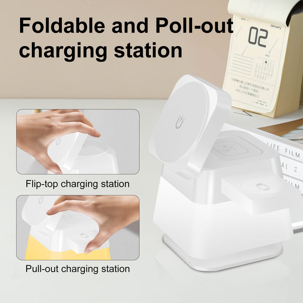 Shopi Vella 4 in 1 wireless charger stand foldable flip-top and pull-out charging station
