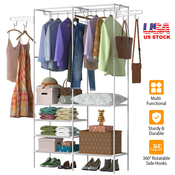 Shopi Vella 4-layer closet organizer shelf with hanging clothes and storage for shoes and accessories