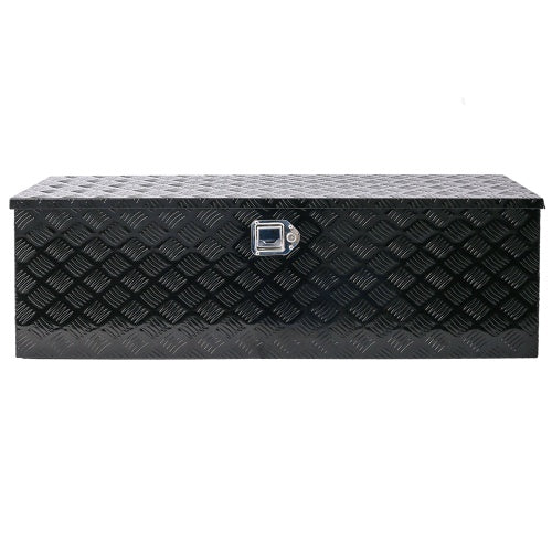 Shopi Vella 48 inch aluminum truck tool box with black diamond plate design and secure latch